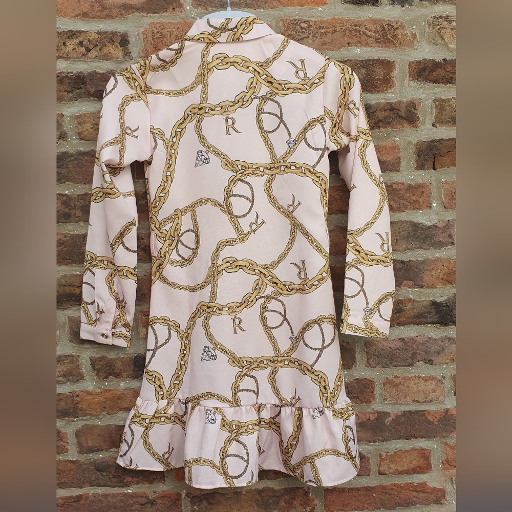 River Island chain print satin shirt dress pale pink 9yrs Ex Con - Picture 3 of 5